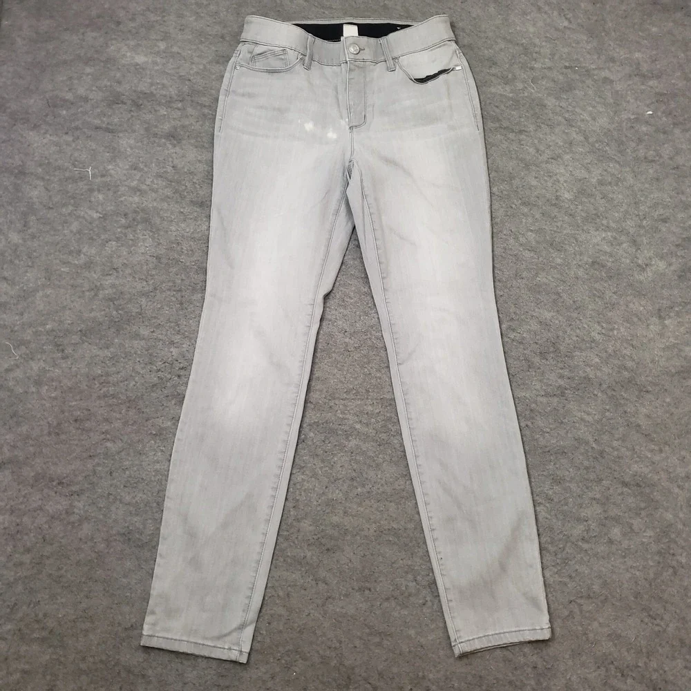 Chicos Jeans Womens 4 Gray Skinny Low Rise Medium Wash Pants Denim Stretch Waist